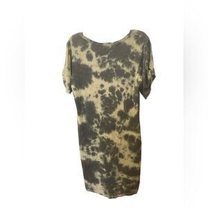 Sanctuary Tie Dye T-Shirt Mini Dress Open Twisted Sleeve Dark Light Olive XS